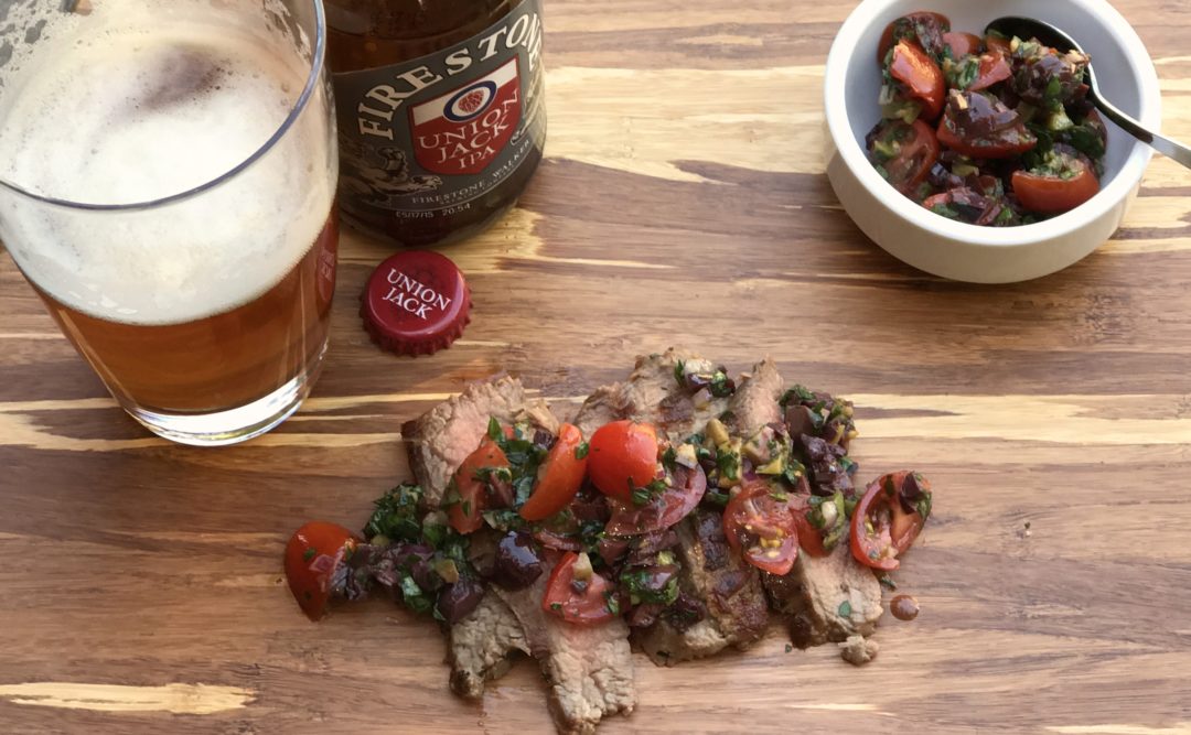Herb-Crusted Flank Steak With Tomato-Olive Relish