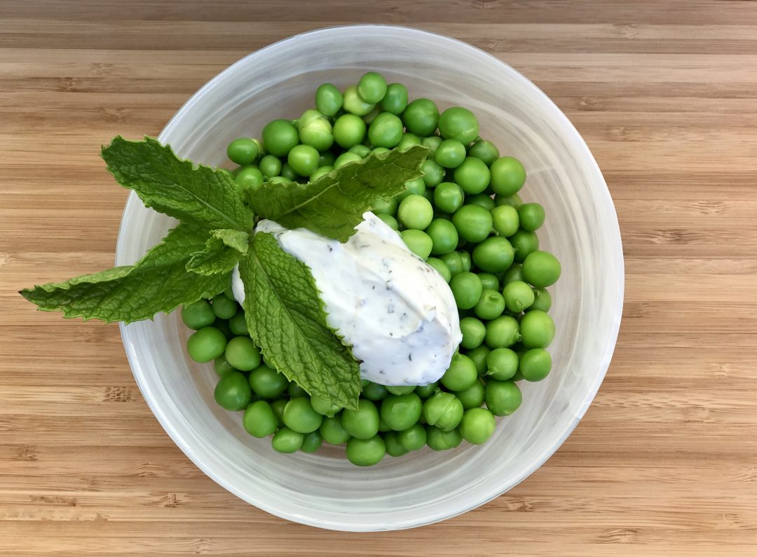 fresh summer peas with mint yogurt