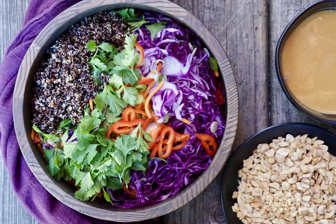 Gluten Free Quinoa Vegetable Slaw With Peanut Dressing