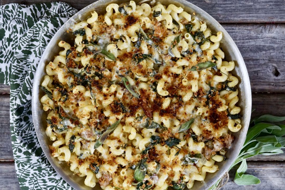 Skillet Baked Pasta With Sausage, Spinach And Sage