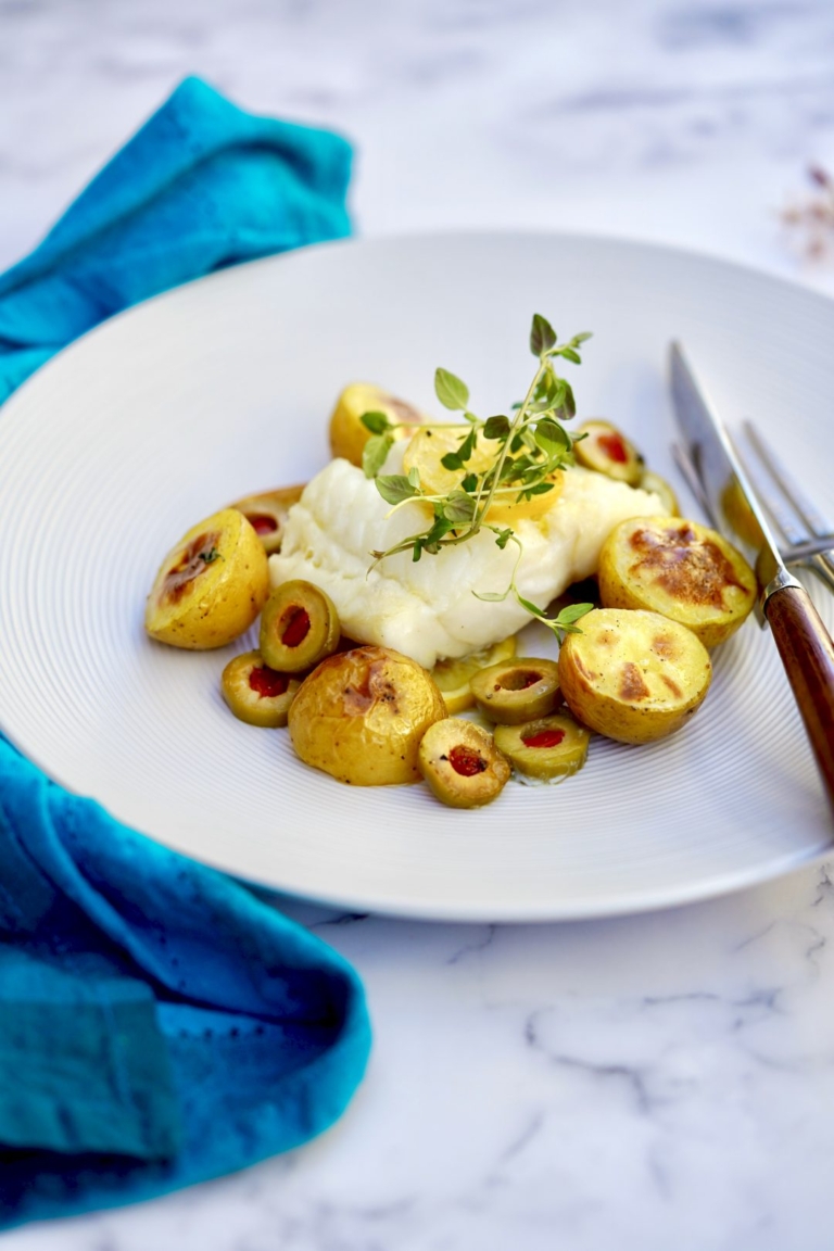 cod with lemon and green olives