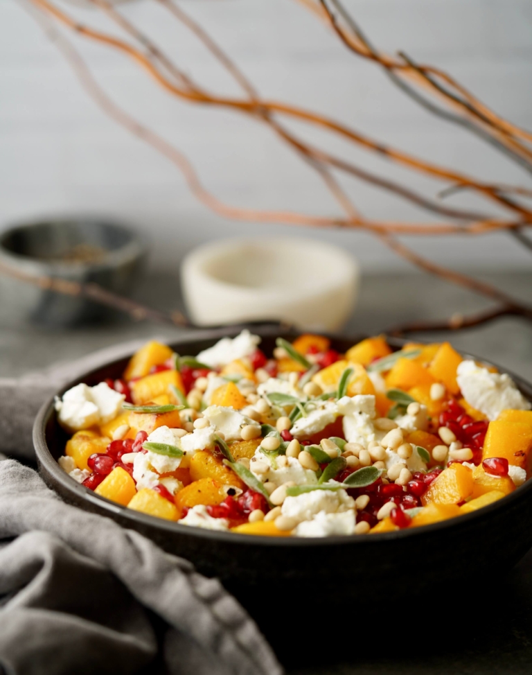 roasted butternut squash with goat cheese and pomegranate 