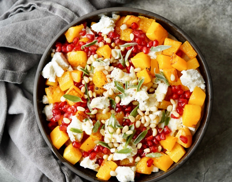 roasted butternut squash with goat cheese and pomegranate 