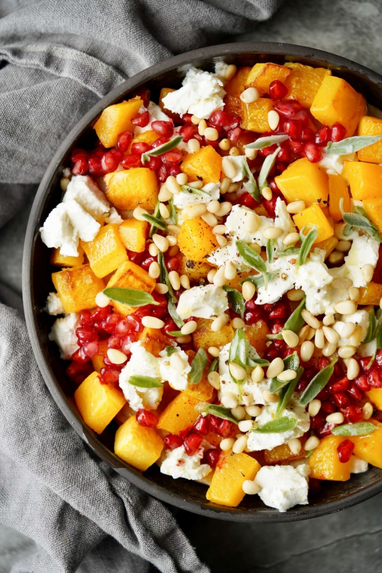 roasted butternut squash with goat cheese and pomegranate 