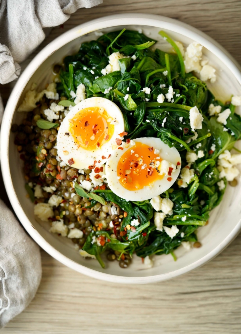spinach and lentil bowls